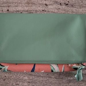Rachel Pally Leather-Trimmed Reversible Green and Pink Floral Clutch